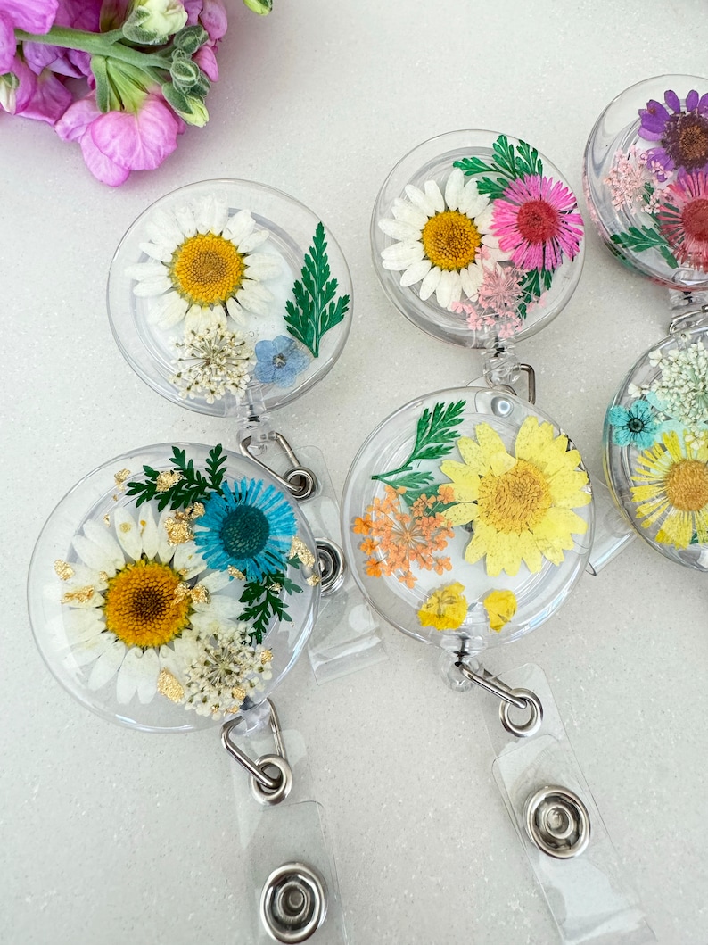 Real Flower Badge Reel for Nurse Gift for Doctor Custom Name Badge Reel for Teacher Therapist Gift Resin Flower Badge Reel Gift for Nurse image 5