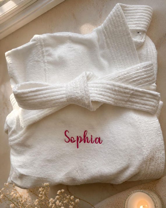 Custom name terrycloth robe Embroidered personalized bathrobe  spa gift Bridesmaid Bathrobe Cotton terry plush Spa Robe Relaxation Gift