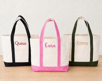 Bolso de mano personalizado con forma de barco, bolso de mano con nombre personalizado y cremallera, bolso de mano de lona bordado, bolso de mano de lona con monograma, regalo personalizado para despedida de soltera.