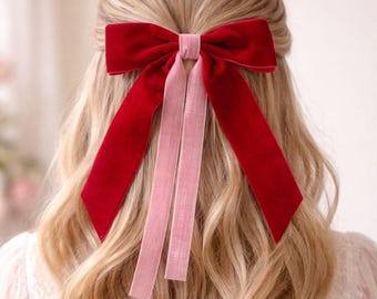 Hair Bow Velvet Red and Pink  Bow with Clip Girl Party Favor pretty bows teen girl party favor