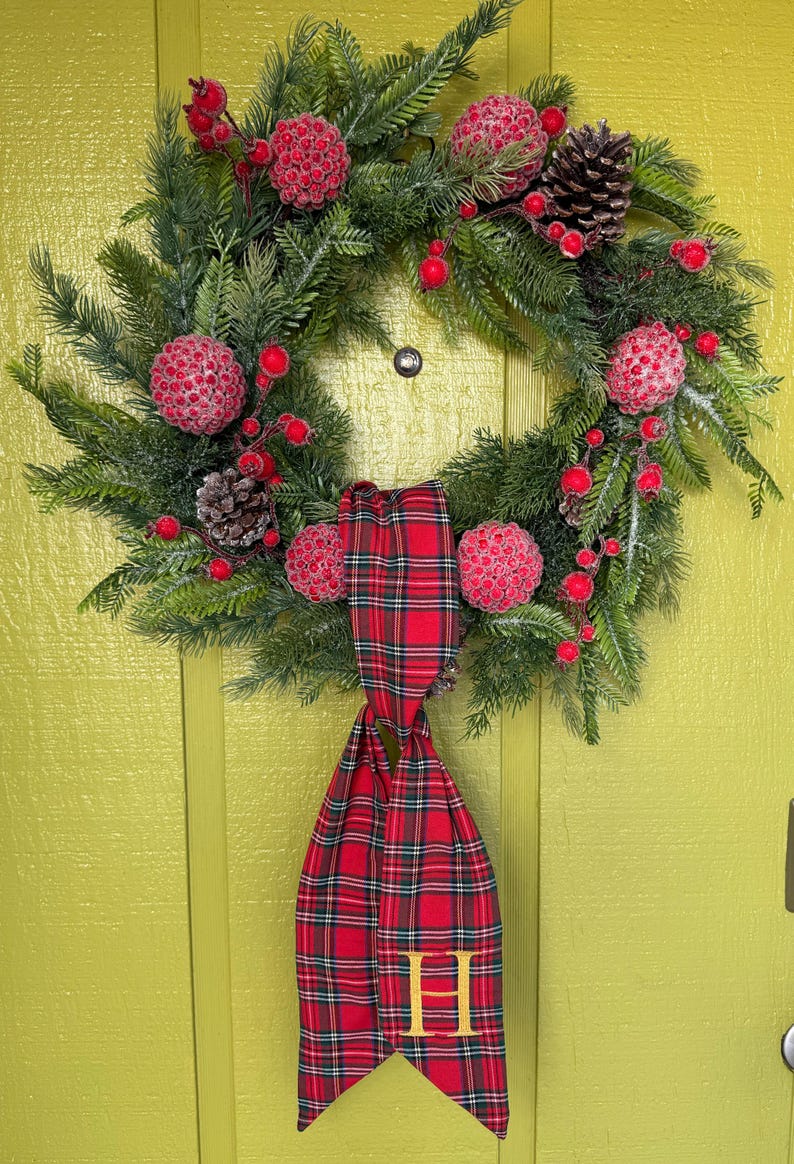 Personalized Wreath Sash Christmas Wreath Sash with name Custom monogrammed wreath sash Holiday Sash with Initials Christmas Decor for door
