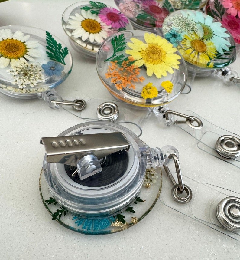 Real Flower Badge Reel for Nurse Gift for Doctor Custom Name Badge Reel for Teacher Therapist Gift Resin Flower Badge Reel Gift for Nurse image 4