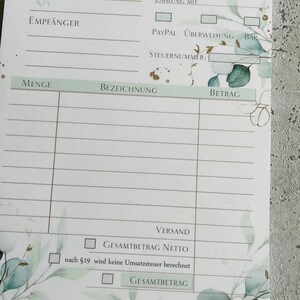 A5 invoice pad with carbon copy in eucalyptus gold design image 5