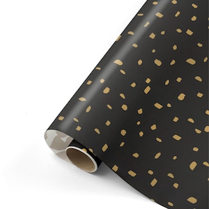 Papier cadeau 50 x 300 cm noir pois dorés papier kraft emballage cadeau