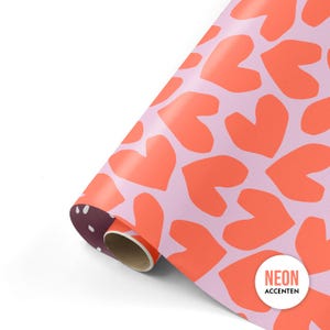 Papier cadeau 50 x 300 cm XL coeurs fluo/violet papier kraft emballage cadeau