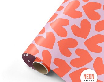 Gift wrap 50 x 300 cm XL hearts neon / purple kraft paper wrapping gift