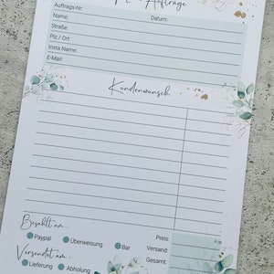 Auftragsblock A4 im Eukalyptus Golddesign
