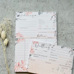 Fakturablock och kvittoblock med karbonkopia i akvarell blommönster