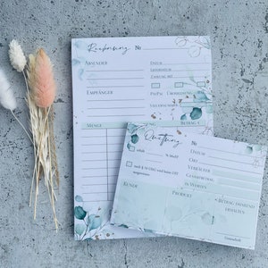 Business SET fakturablock och kvittoblock med karbonkopia i eukalyptusgulddesign