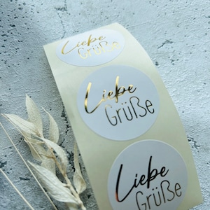 Sticker liebe Grüße goldmetallic Etiketten Bestellung Geschenk Danke Handmade Business Verpacken Verkäufer