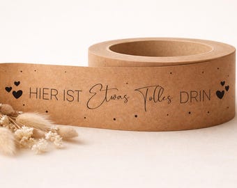 Cinta adhesiva de papel • Hay algo genial en su interior • Hecha a mano, producción propia 50 mm x 55 m