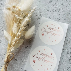 Desembalaje de pegatinas y etiquetas de rosado que te dejarán boquiabierto. Pedido de etiquetas de regalo. Gracias. Embalaje comercial hecho a mano. Vendedor.