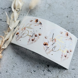 Pegatinas de flores bohemias, etiquetas doradas de agradecimiento, pedido de regalo, agradecimiento, embalaje comercial hecho a mano, vendedor