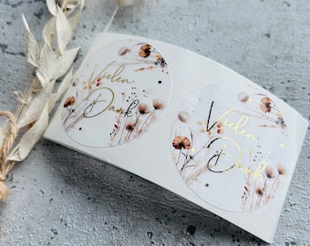 Sticker Boho flowers thank you gold metallic