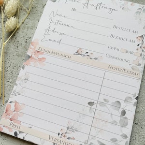 Auftragsblock A5  im Aquarell Blumen Design