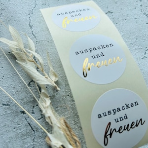 Sticker auspacken und freuen Goldmetallic Etiketten Bestellung Geschenk Danke Handmade Business Verpacken Verkäufer
