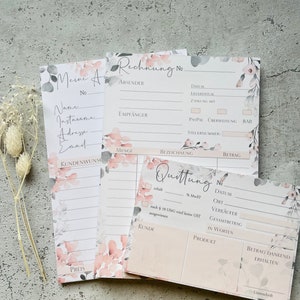 Großes Business SET Rechnungsblock Quittungsblock und Auftragsblock mit Durchschlag im Aquarell Blumen Design