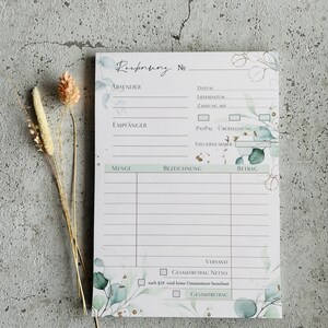 A5 invoice pad with carbon copy in eucalyptus gold design image 2