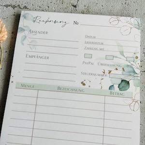 A5 invoice pad with carbon copy in eucalyptus gold design image 4