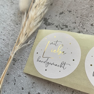 Sticker Gold mit Liebe handgemacht Eigenproduktion Etiketten Bestellung Geschenk Danke Handmade Business Verpacken Verkäufer