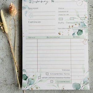 A5 fakturablock med karbonkopia i eukalyptusgulddesign