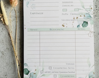 Invoice pad A5 with carbon copy in eucalyptus gold design