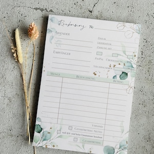 A5 invoice pad with carbon copy in eucalyptus gold design image 3