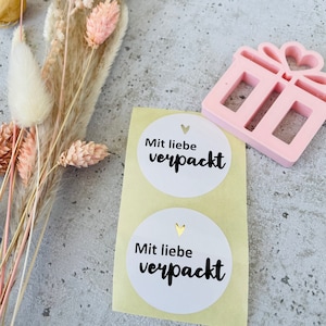 Sticker Mit liebe verpackt weiss gold Etiketten Bestellung Geschenk Danke Handmade Business Verpacken Verkäufer
