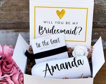 Will You Be My Bridesmaid Box Set | Bridesmaid Proposal Box | Personalized Box With Champagne Flute Tumbler | Custom Box with Flute and Card