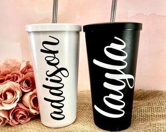 Personalized Stainless Steel Tumbler with Straw: Bridesmaid Proposal Gift