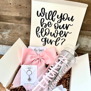 Flower Girl Proposal Box Set: Personalized Tumbler, Necklace & Hair Bow