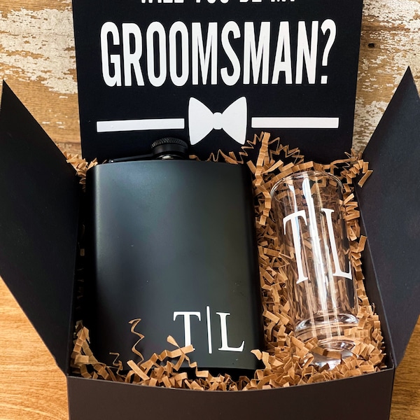 Groomsman Box, Groomsman Proposal Box, Wedding, Flask and Shot Glass, Will You Be My Groomsman, Best Man Box, Will You Be My Best Man, Box
