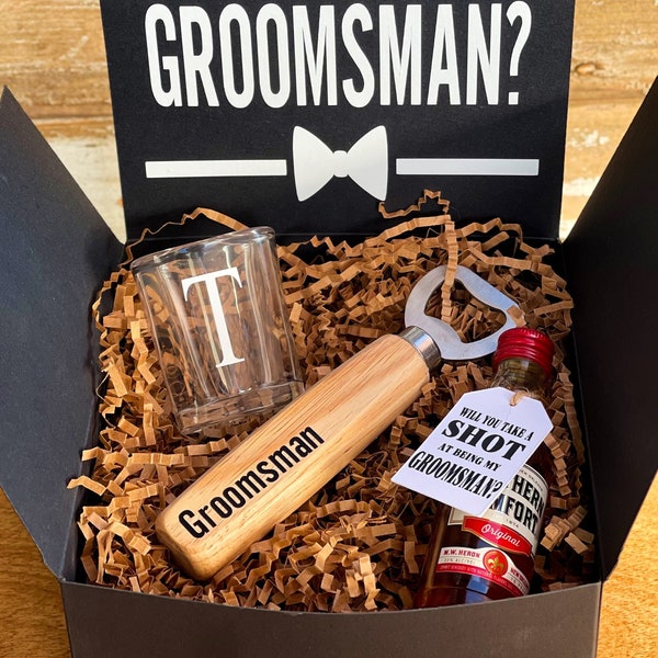 Groomsman Proposal Box, Bottle Opener Shot Glass and Tag Proposal Box, Best Man Box, Groomsman Ask Box, Groomsman Surprise, Ask Wedding Box