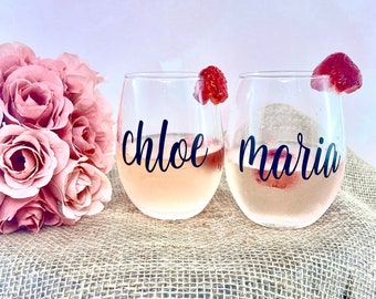 Personalized Bridesmaid Stemless Wine Glass: Bachelorette Gift