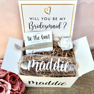 Will You Be My Bridesmaid Custom Box Set | Bridesmaid Proposal Box | Personalized Bridesmaid Ask Box | Custom Box with Flute and Hair Tie