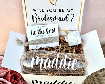 Will You Be My Bridesmaid Custom Box Set | Bridesmaid Proposal Box | Personalized Bridesmaid Ask Box | Custom Box with Flute and Hair Tie