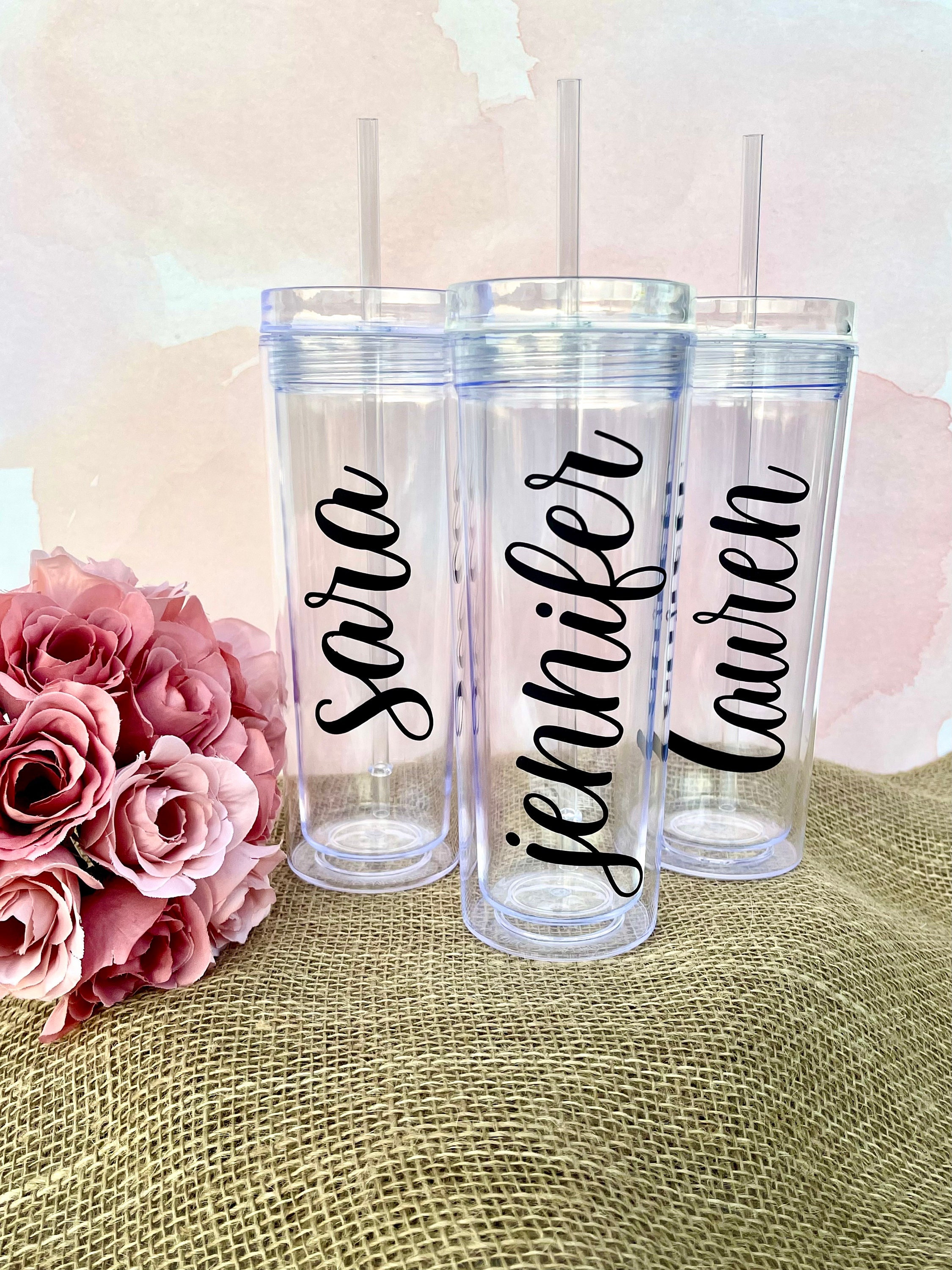 Personalized Clear Skinny Tumbler with lid & straw | Acrylic Tumbler | Skinny Tumbler Names | Proposal Gift | Bridesmaid Name Skinny tumbler