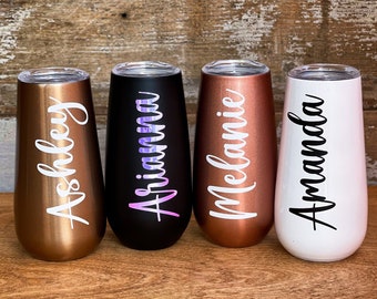 Personalized Champagne Flute Tumbler: Vinyl Name Bridesmaid Proposal Gift