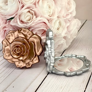 Rose Gold Rose Compact Mirror | Silver Compact Mirror | Bridesmaid Mirror | Bridesmaid Proposal Gift | Bridal Party Favors | Bridesmaid Box