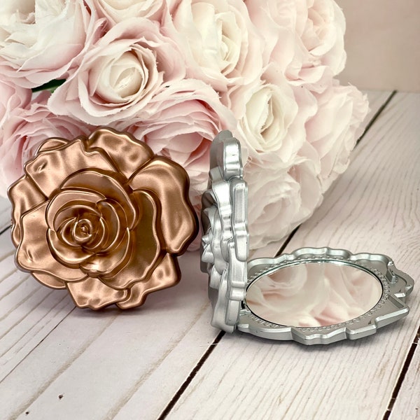 Rose Gold Rose Compact Mirror | Silver Compact Mirror | Bridesmaid Mirror | Bridesmaid Proposal Gift | Bridal Party Favors | Bridesmaid Box