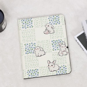 Kawaii Rabbit Flower Cute iPad Case With Pencil Holder for iPad 11/10/9/8 Gen 2025 Air 7/6/5 13" 11" 10.9" iPad Pro 12.9 Inch 2024 Mini 6/7
