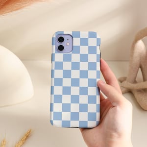 Blue White Squares Phone Case Slim/Tough Cover for iPhone 16 15 14 13 12 11 Pro Max, iPhone 16e 16 15 14 Plus, X XR XS SE, iPhone 13 12 Mini
