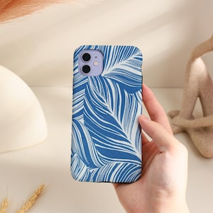 Blue Palm Leaves Phone Case Slim/Tough Cover for iPhone 17 16 15 14 13 12 11 Pro, iPhone Air, iPhone 16e, iPhone Plus/SE, iPhone 13 12 Mini