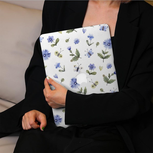 Little Blue Flower Custom MacBook Case for New MacBook Air 15, M1 M2 Air 13 A2681, A2337, A2338, Pro 13 14 15 16, 2024 2023 2022