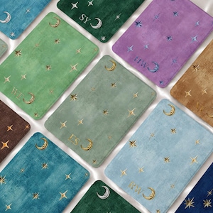 Custom Initial Gold Silver Blue Monogram Star Moon Multicolor Kindle Case for 10/11th Gen, Paperwhite 12th, Colorsoft, Kobo Cover with Strap