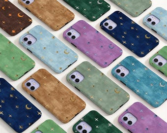 Stars & Moon Series Phone Case Tough Cover for 2026 iPhone 17e/16e, iPhone 17 16 15 14 13 12 11 Pro Max, Plus, X XR XS SE, iPhone 13 12 Mini