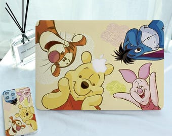 Cute Winnie and Friends MacBook Case Mac Laptop Cover for 2025 Macbook Air 15/13 M4 A3240 A3241, Macbook Pro 13 14 15 16 Inch 2024 M3 M2 M1