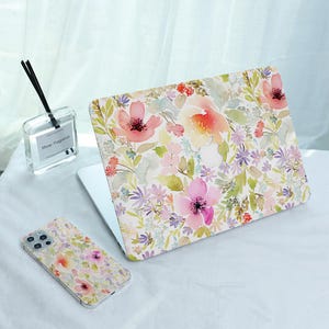 Watercolor Flowers Protective MacBook Case for 2025 M4 Mac Air 15/13/11 Inch A3240 A3241 Laptop Cover for Mac Pro 13 14 15 16 2024 M3 M2 M1