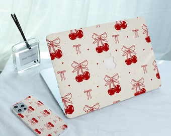 Love Cherry Bows Cute MacBook Hard Protective Case for 2025 Air 15/13/11 A3240 A3241, Laptop Cover for Mac Pro 13 14 15 16 Inch M4 M3 M2 M1