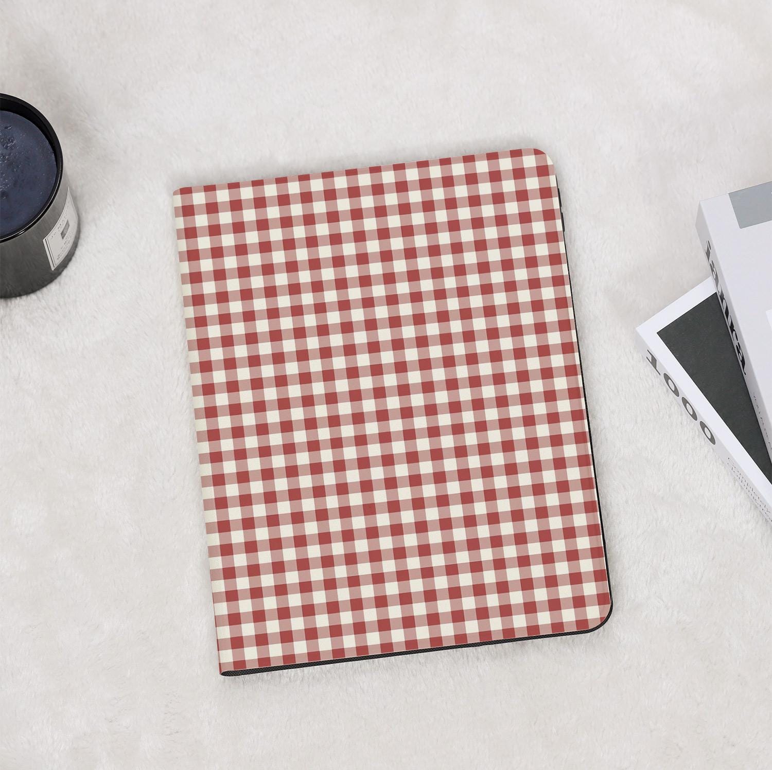 Retro Basic Red Plaid iPad Case with Pencil Holder for iPad 11/10/9/8 Gen Air 7/6/5/4 13" 11" 10.9" 10.5" Pro 12.9 Inch 2025 M3 M4 Mini 6/7